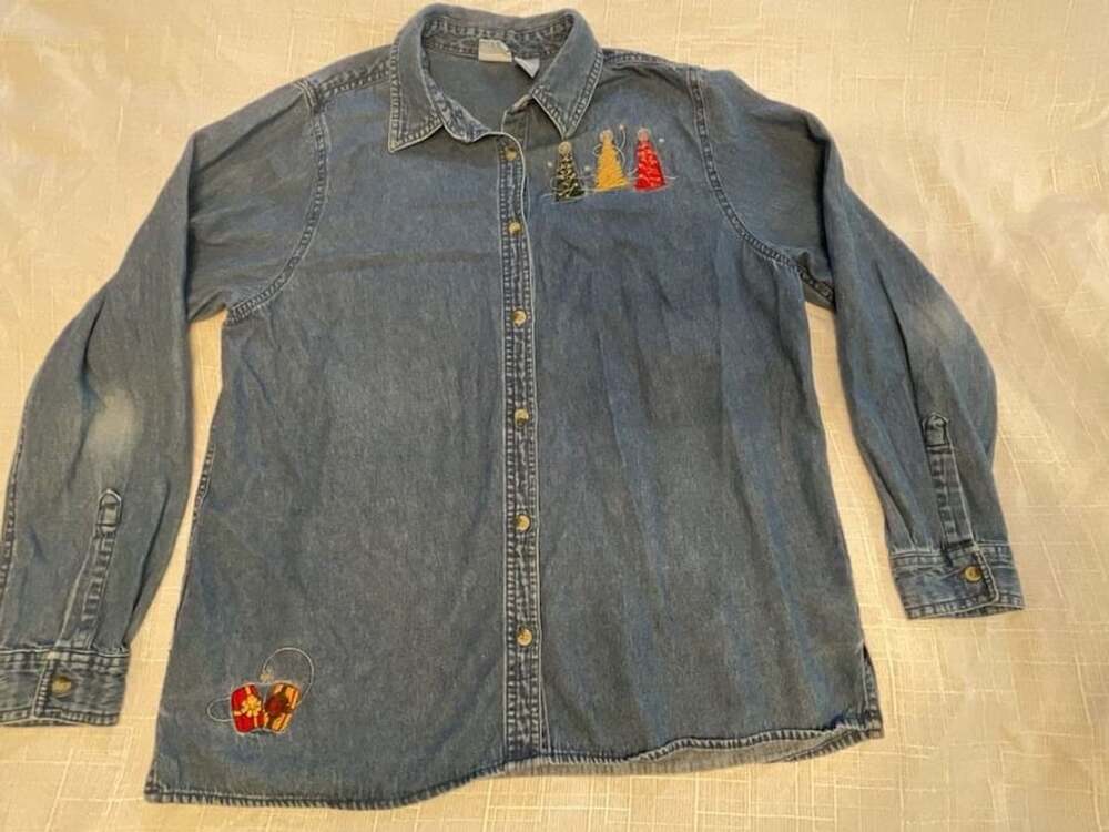 Denim Shirt Sz M Christmas Trees Gifts Embroidered
Cottagecore
Grandmacore
Xmas